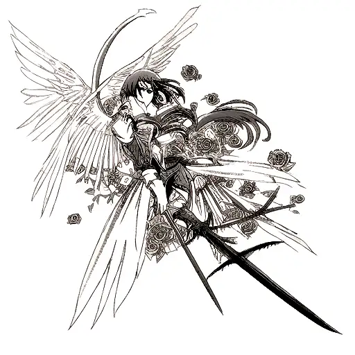 Phoenix With Blades And Roses