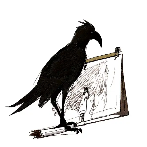 A Sketch-style Tattoo Of A Crow Holding A Paintbrush And Palette