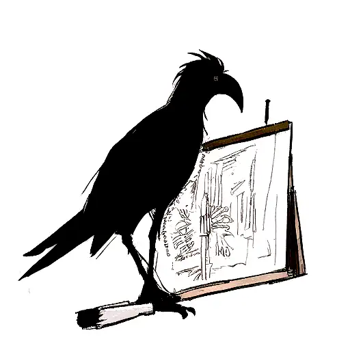 A Sketch-style Tattoo Of A Crow Holding A Paintbrush And Palette