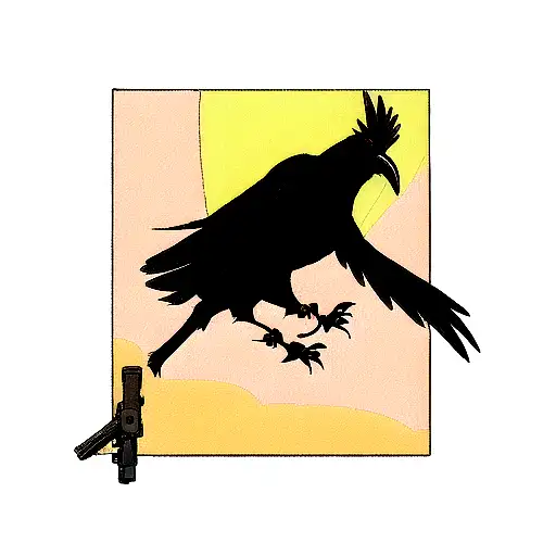 A Crow With A Gun Shooting At An Other Crow Cartoonish-style