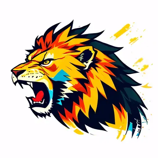 A Roaring Aggressive Lion In The Style Of Cyberpunk