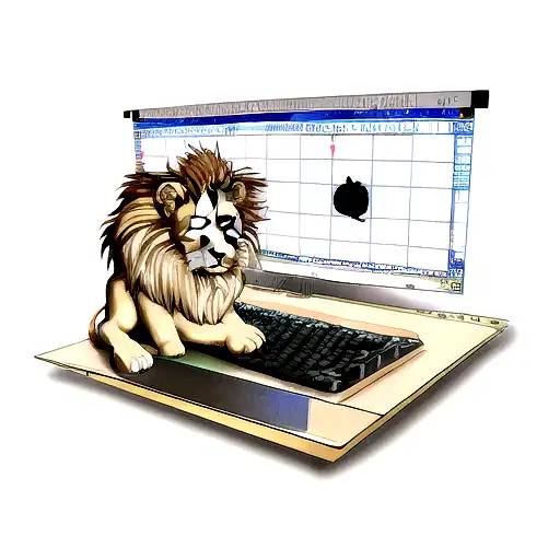 A Realistic Lion Integrated With Computer Hardware And Binary Code