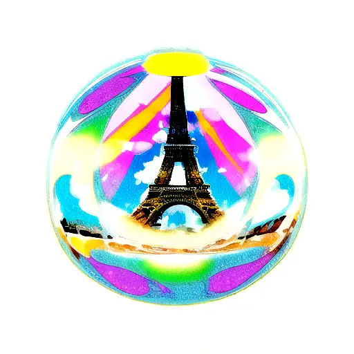 A Psychedelic Bubble Of Soap With The Eiffel Tower Reflected On It