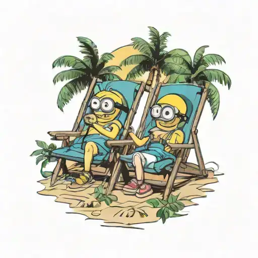 2 Minions In Beach Chairs With Palm Trees