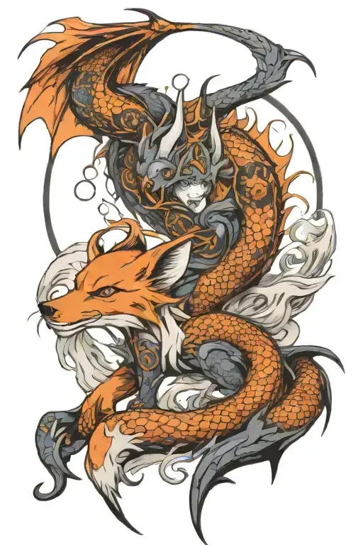 Dragon With Fox And Moon