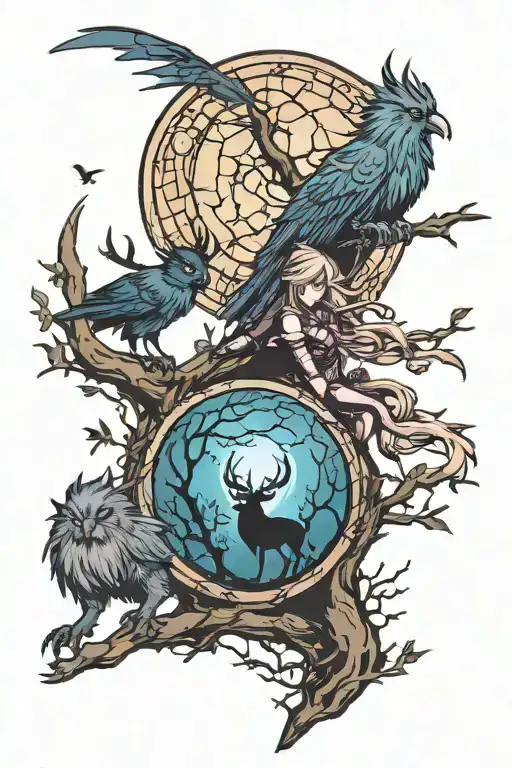 Night Elf And Moonkin Silhouettes Under A Glowing Moon In The Westfall Zone