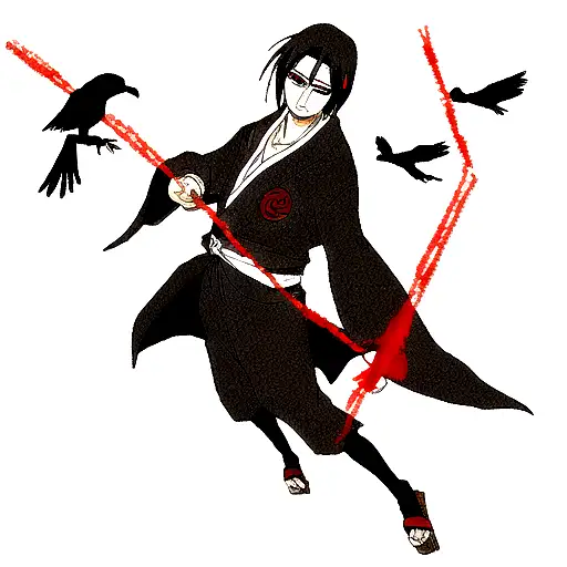 Itachi Uchiha With Crows And Sharingan
