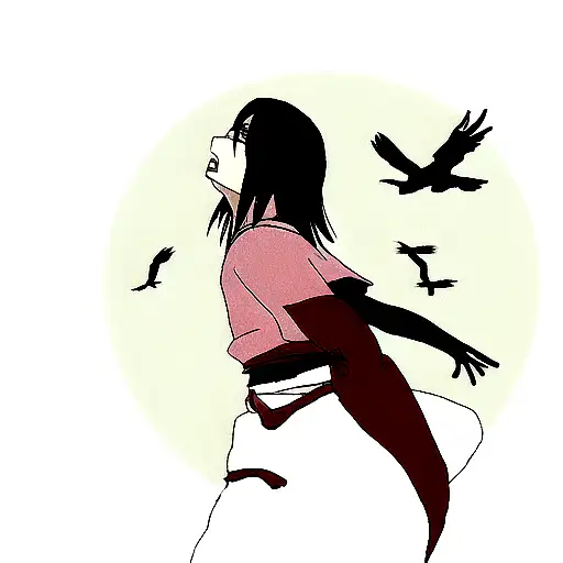 Itachi Uchiha With Crows And Sharingan In Background