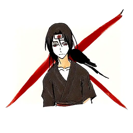 Itachi Uchiha With Crows And Sharingan In Background
