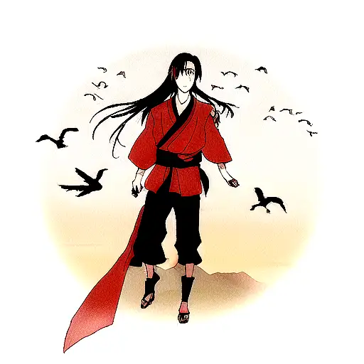 Itachi Uchiha With Crows And Sharingan In Background