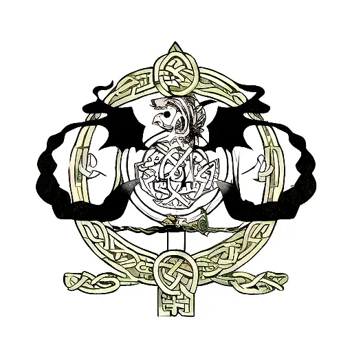 Dragon With Black Rose And A Celtic Knot