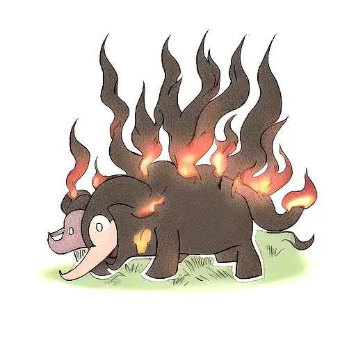 Black Flames Burning Elephant Stabbing An Octopus
