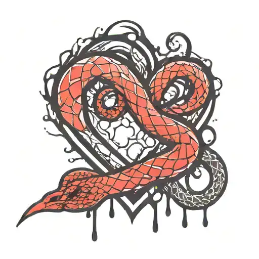 Linear Red Snake Heart Outline Dripping