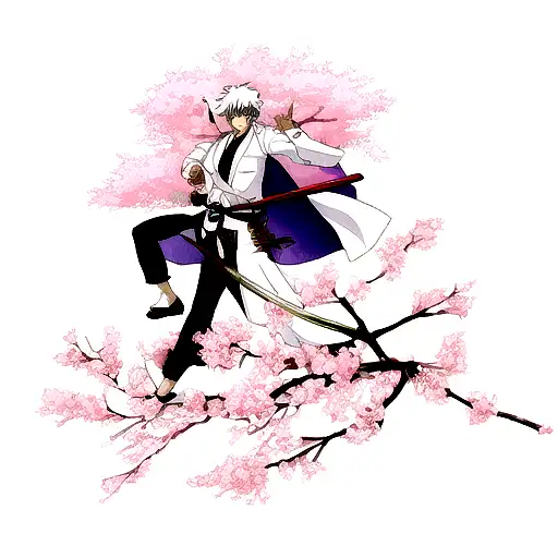 Sakata Gintoki With His Sword And Cherry Blossom