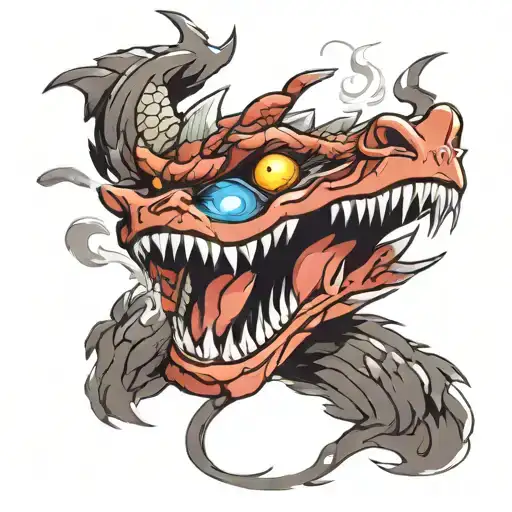 Dragon With Smoke Out Mouth Open Looking Straight