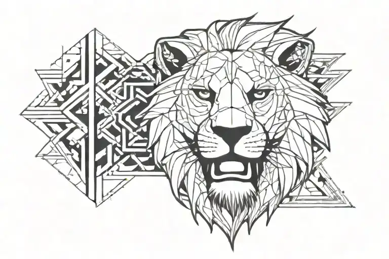 Arm Band Tattoo With Lion Face And Surrounded By Geometric Shape