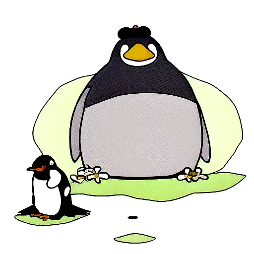 Penguin With Frog Laying On Its Head