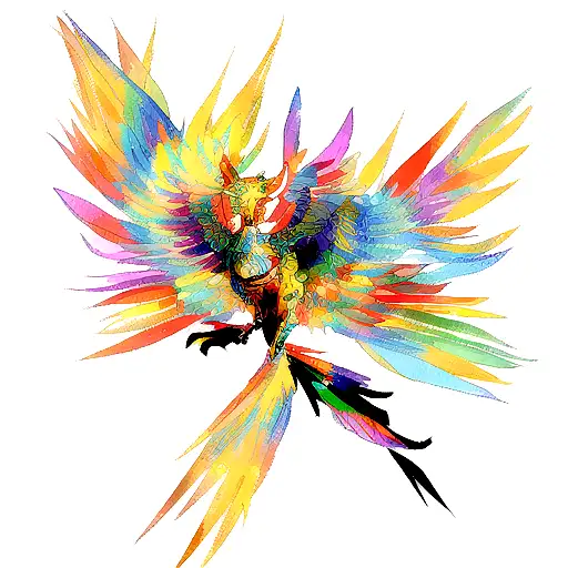 A Modern And Abstract Representation Of A Phoenix Griffin With Geometric Shapes And Patterns
