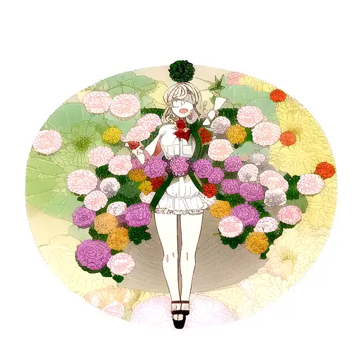 Chrysanthemum Over A Lotus Flower Over A Rose