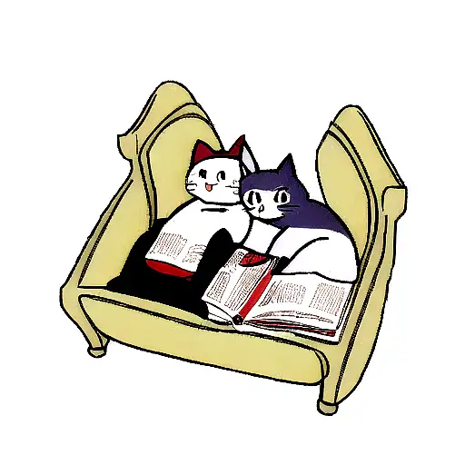 Two Cats One With A Book One With A Knife