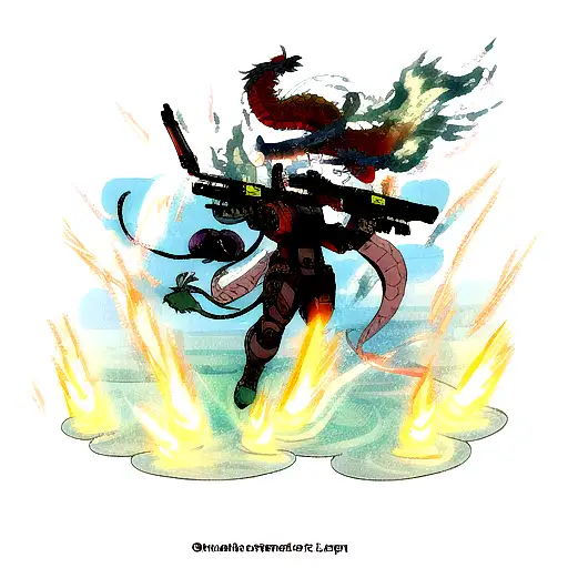 Dragon With Guns In Fire And Water