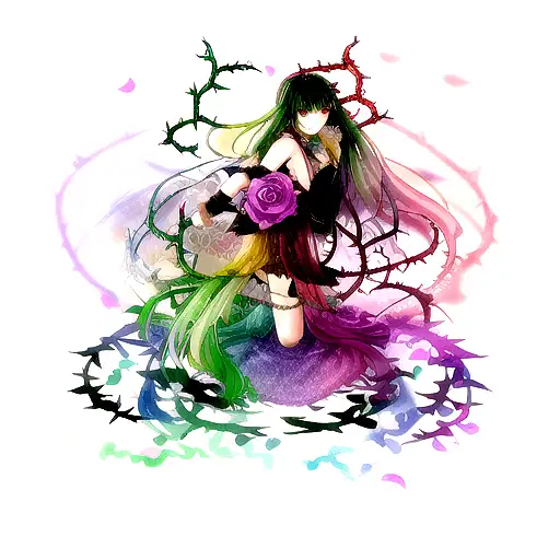 Rainbow Sleeve Evolve Into A Steam Of Thorns And Vines With Rose Petals On The Arm