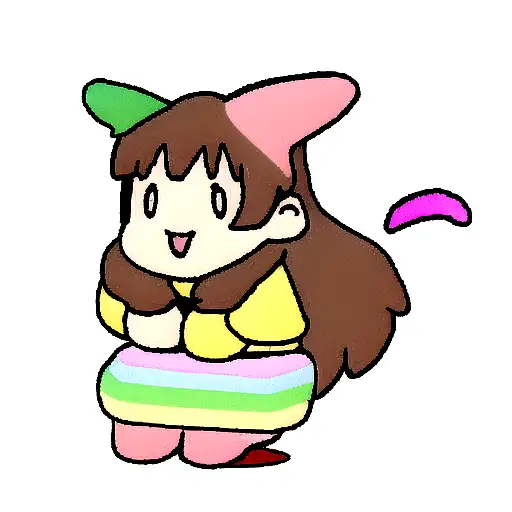Brown Haired Little Girl Sat On A Rainbow