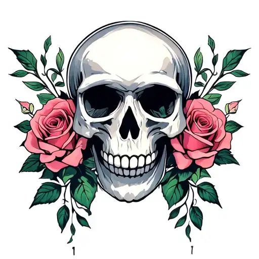 Skull With Roses On The Knee