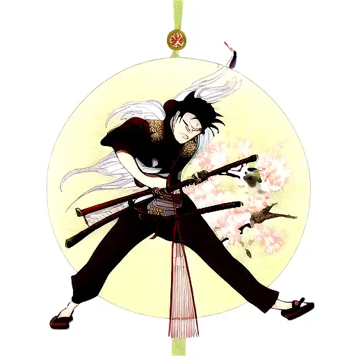 Minamoto No Yoshitsune Swinging His Katana In A Circle Around Him