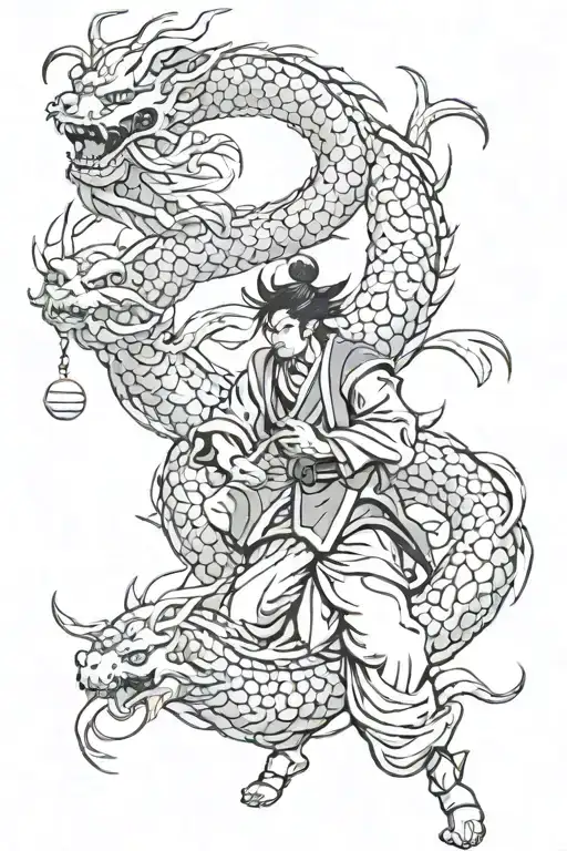Shen Long Passing Through The Dragon Balls Symbolizing The Ying Yang