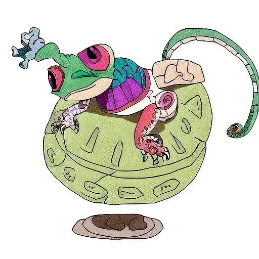 Petrified Chameleon On Aztec Stone