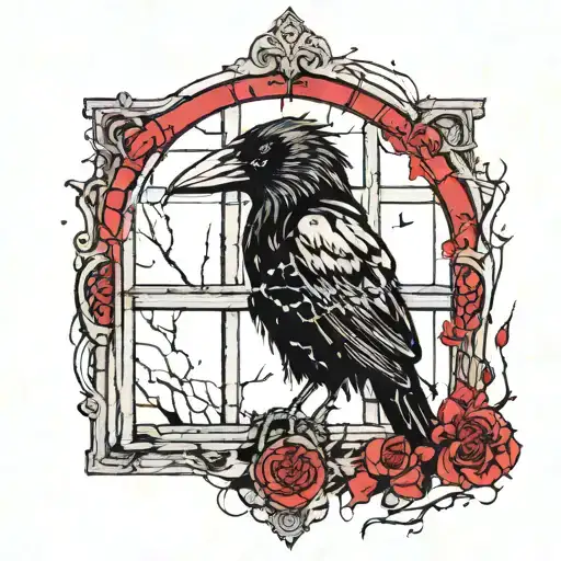 The Crow Film Character In Broken Window From Film In Red And Black