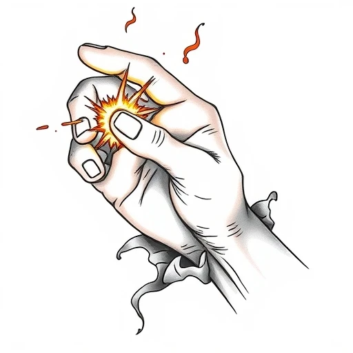 A hand holding a spark