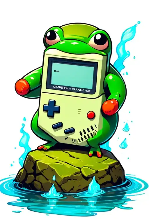 Politoed On A Rock With A Gameboy Color In The Background That Has Water Flowing From The Screen