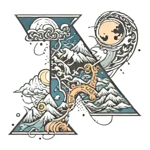 Letter J Letter S With Mountains And Moon And Patters