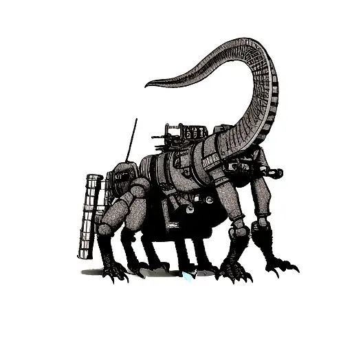 Dinosaur With Robotic Arms And Very Big Cannon On The Back