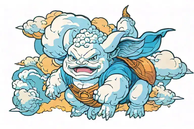 Appa From Avatrar Floating On The Nimbus Cloud From Dragon Ball