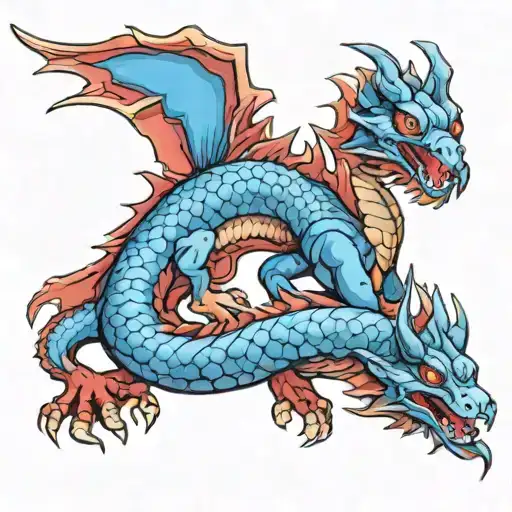 Female Water Dragon Red And Blue In Color