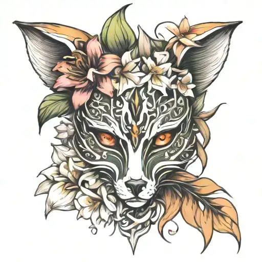Fox Mask Surrounded By Spyder Lily Flower
