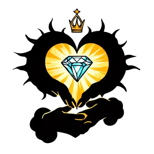 Sun Clouds Pulling Hands To Each Other With A Crown And Diamond In The Form Of A Heart