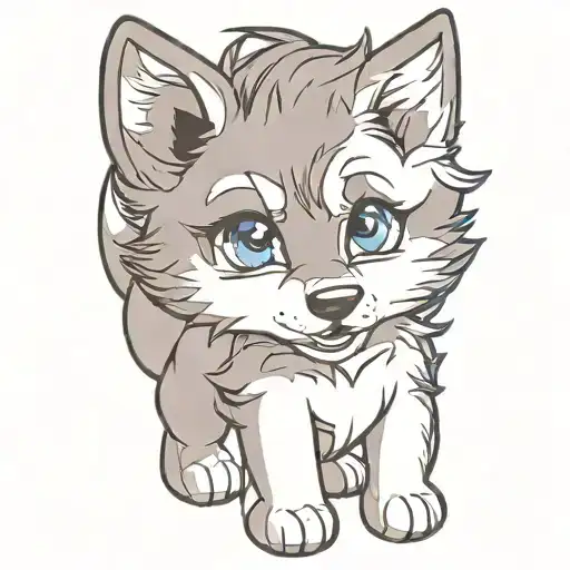 Happy Wolf Puppy With Blue Eyes Surrounded