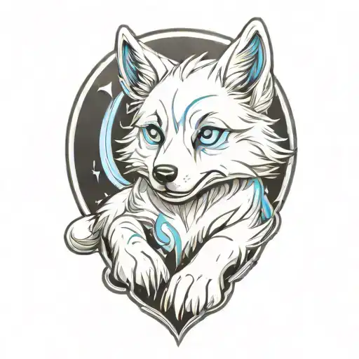 Happy Wolf Puppy With Blue Eyes Surrounded