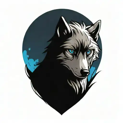 Happy Wolf Puppy With Blue Eyes Surrounded