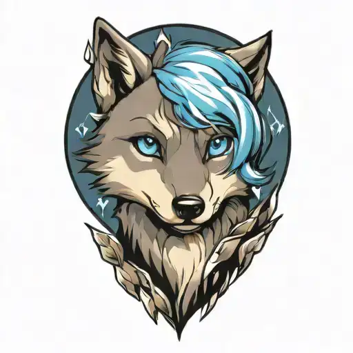 Happy Wolf Puppy With Blue Eyes Surrounded