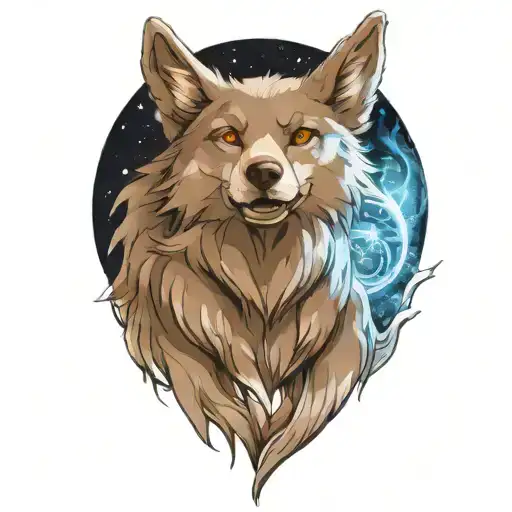 Happy Wolf Puppy With Blue Eyes Surrounded