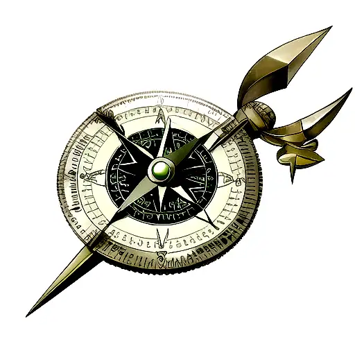 Compass With Dimond Arrow In Green Color