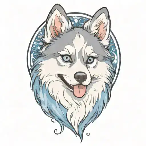 Happy Blue Merle Pomsky With Blue Eyes