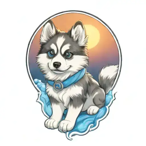 Happy Blue Merle Pomsky Puppy With Blue Eyes Cherokee Surround