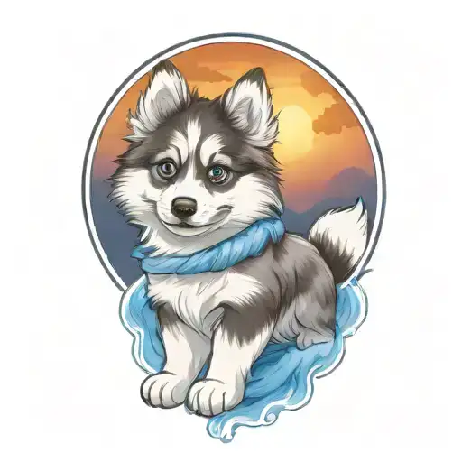 Happy Blue Merle Pomsky Puppy With Blue Eyes Cherokee Surround