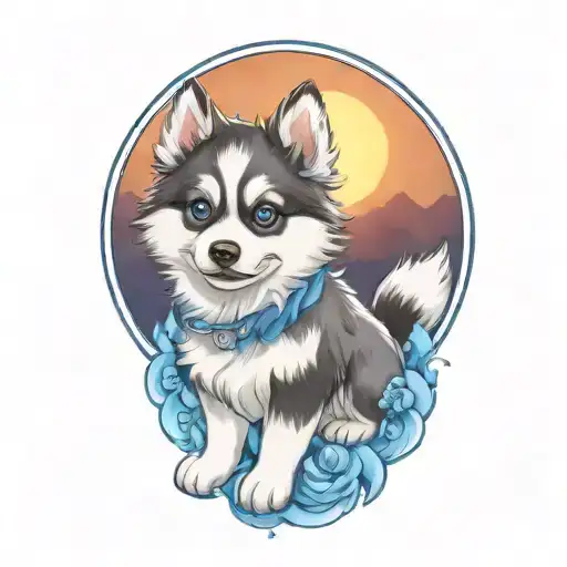 Happy Blue Merle Pomsky Puppy With Blue Eyes Cherokee Surround